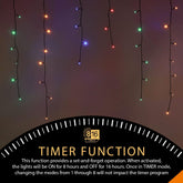 220 LED Multicolour Icicle Christmas Lights – 7.5m Outdoor & Indoor Fairy String Lights with Timer | Mains Powered, Green Cable